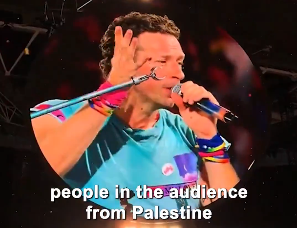 On stage at Wembley: Chris Martin singles out two Israeli women in a moment critics called ‘mortifying.’