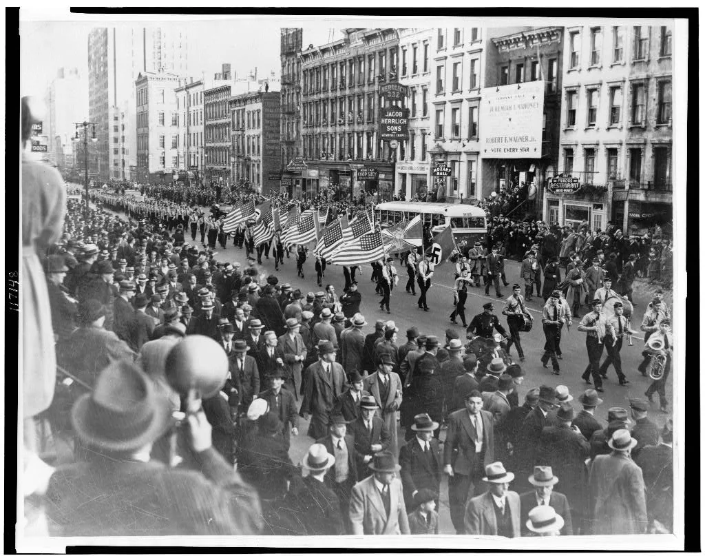 The German-American Bund march in New York City in 1939. Photo courtesy of Library of Congress