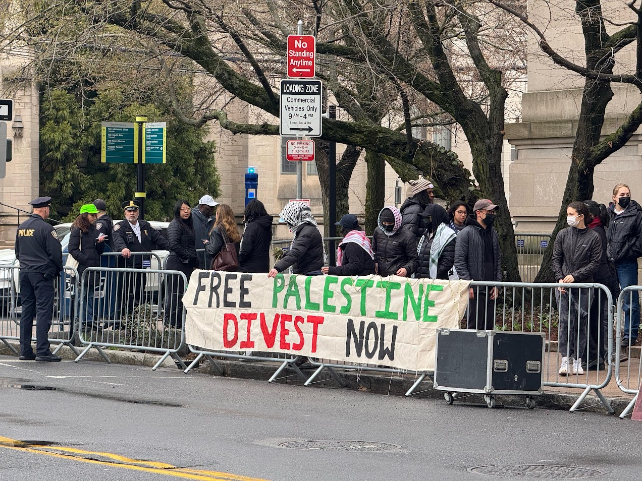 Pro Palestinian protests outside Yale University.