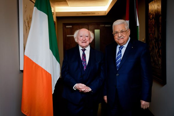 President Michael D. Higgins of Ireland with Palestinian leader Mahmoud Abbas