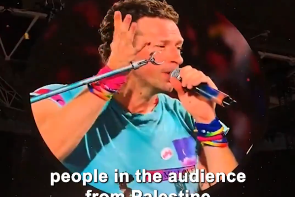 On stage at Wembley: Chris Martin singles out two Israeli women in a moment critics called ‘mortifying.’